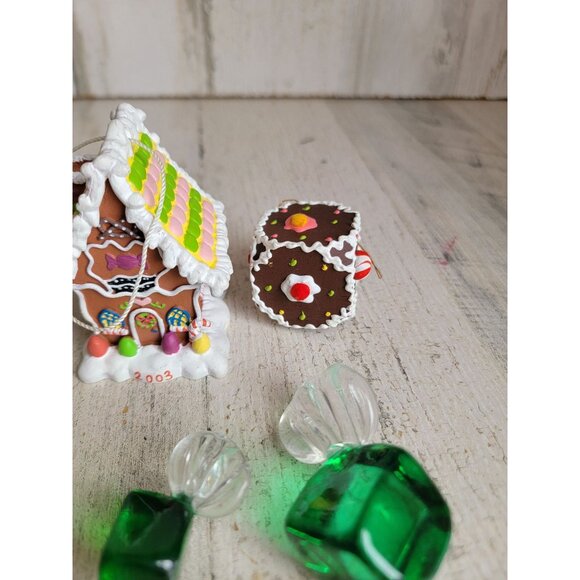 Gingerbread house green candy ornament Xmas tree set - Picture 4 of 7